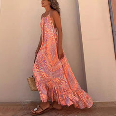 Casual Elegant Printed Dress Sling Large Swing Dress