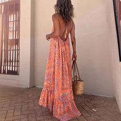 Casual Elegant Printed Dress Sling Large Swing Dress