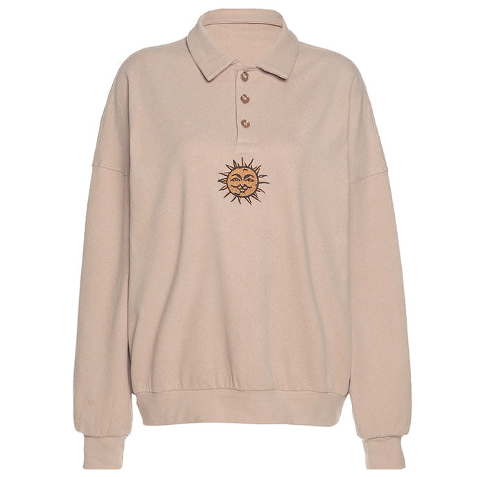 Sweatshirt mit Knopfleiste und Sonnenstickerei