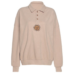 Sweatshirt mit Knopfleiste und Sonnenstickerei