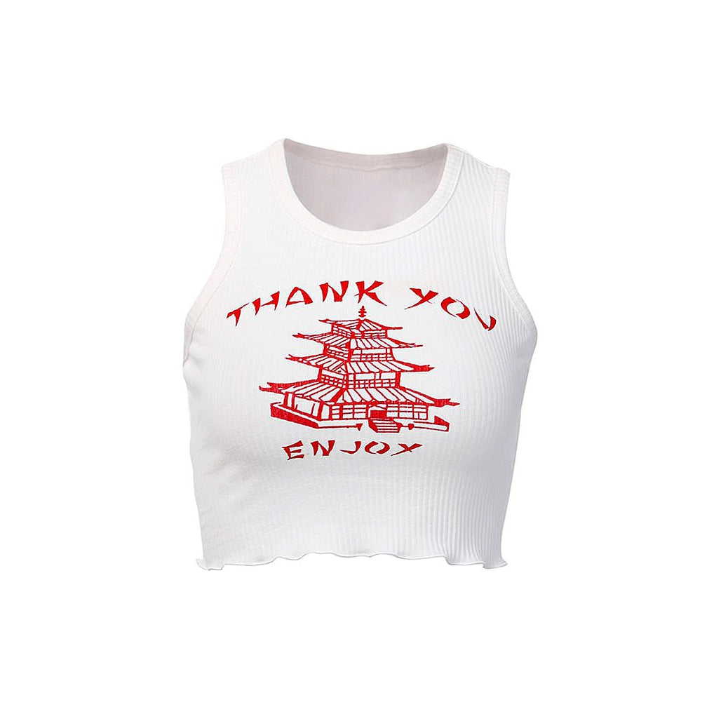 Geripptes Oberteil „Thank You“