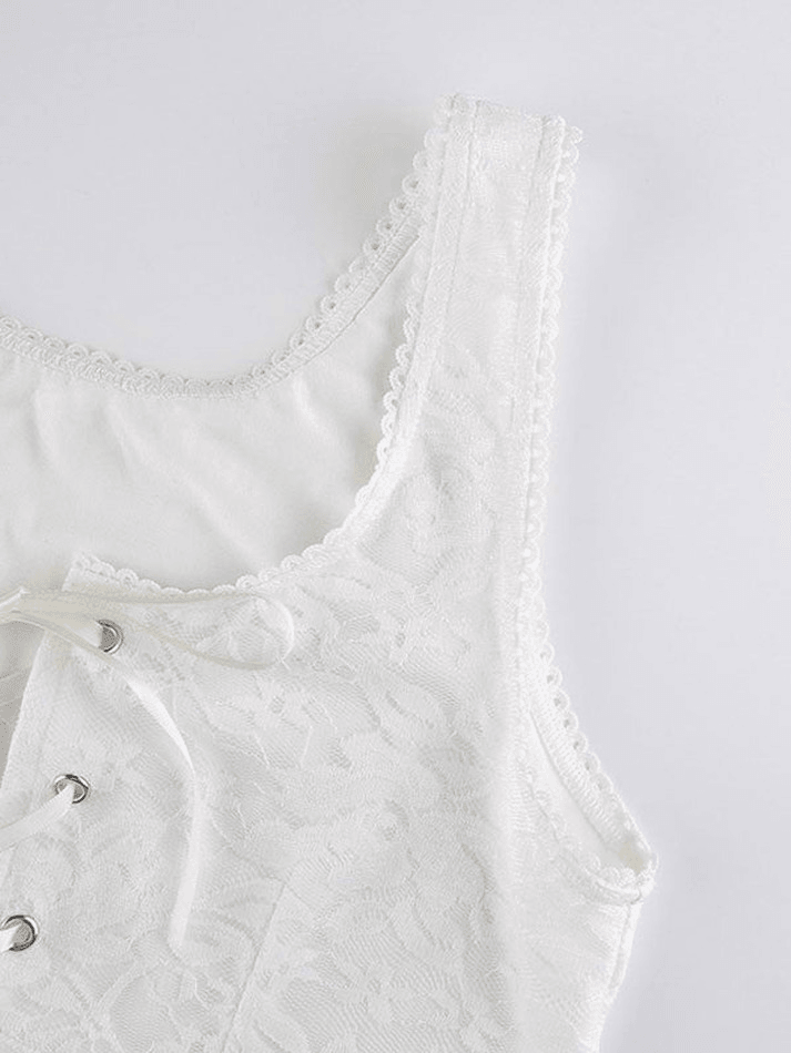 Kurzes Tanktop aus Spitze zum Binden vorne