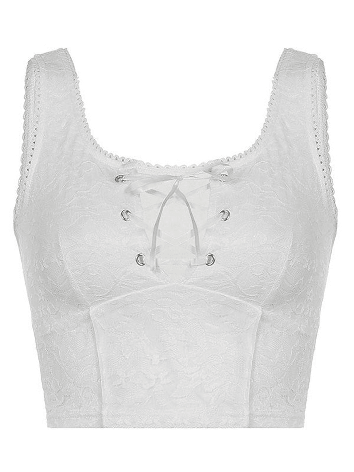 Kurzes Tanktop aus Spitze zum Binden vorne