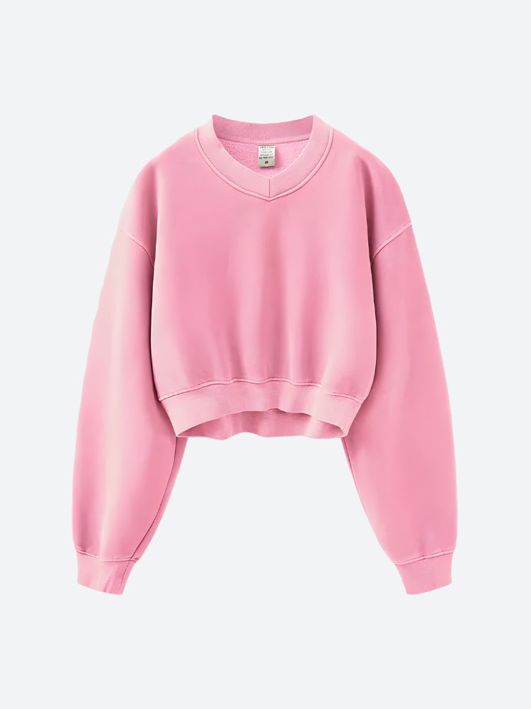 Kurzes Sweatshirt mit V-Ausschnitt und überschnittenen Schultern 
