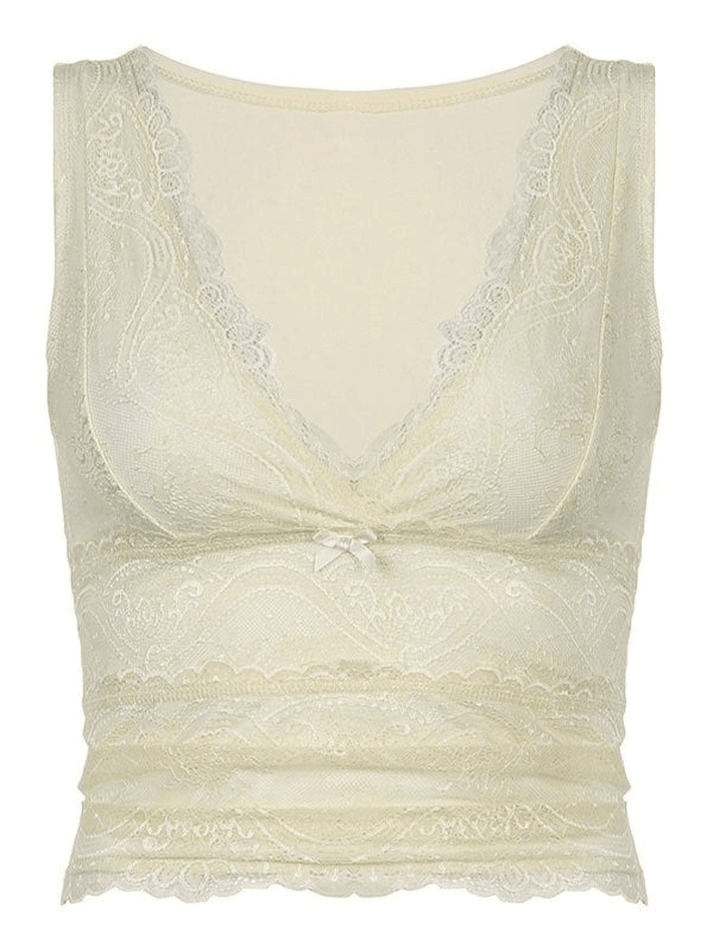 Kurzes Tanktop mit V-Ausschnitt und Spitze
