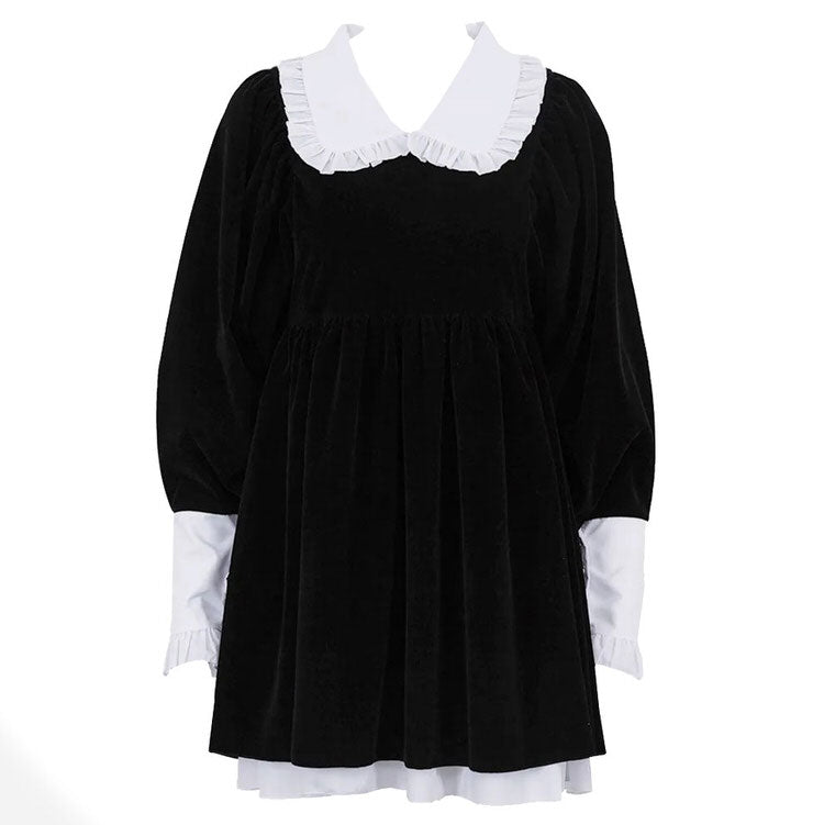 Velvet Collar Mini Black Dress – AmiEmi