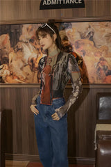 Asymmetrisches Mesh-Top im Vintage-Stil mit Patches