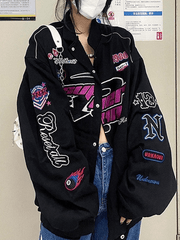 Vintage bestickte Button-Down-Motorrad-Collegejacke