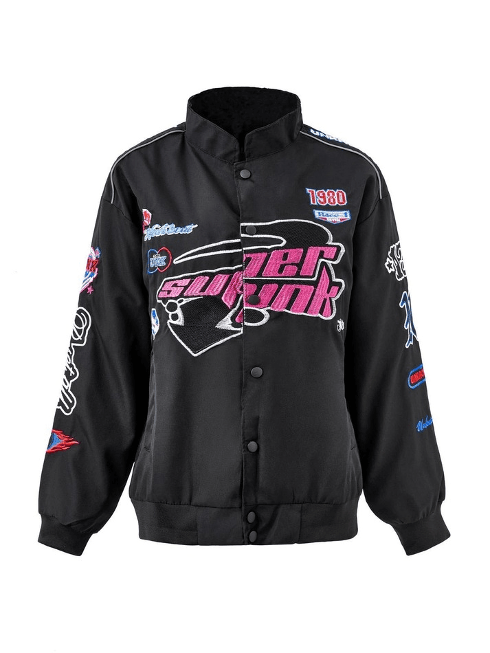 Vintage bestickte Button-Down-Motorrad-Collegejacke