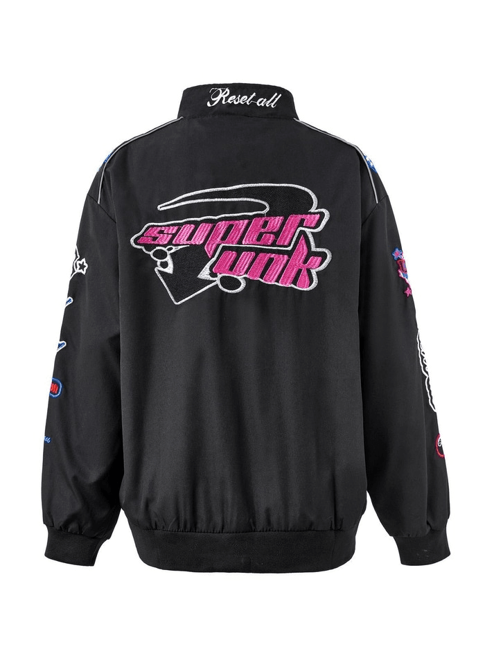 Vintage bestickte Button-Down-Motorrad-Collegejacke