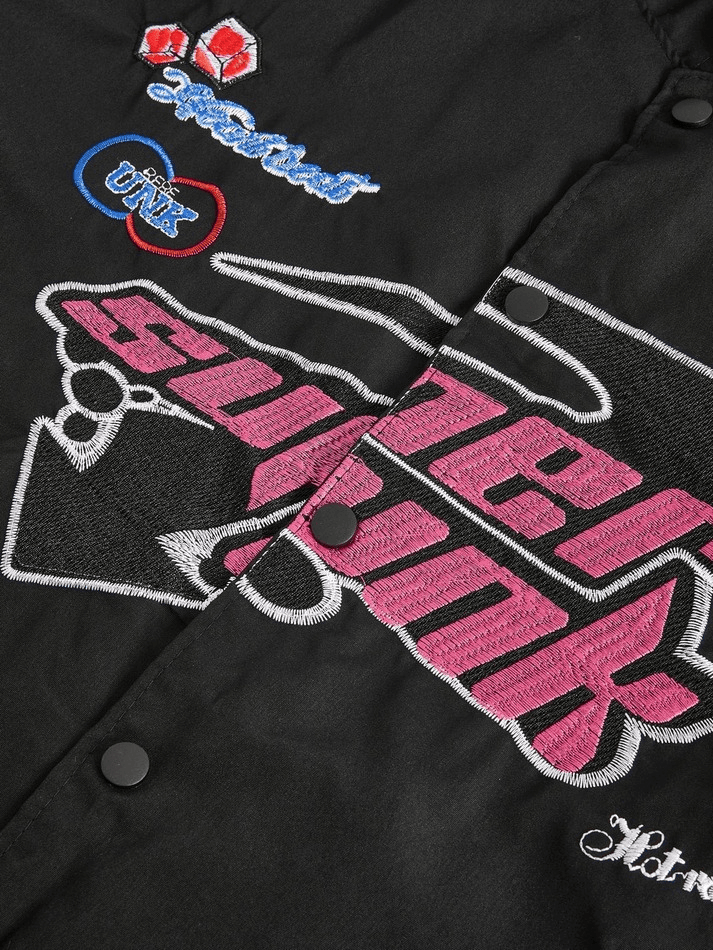 Vintage bestickte Button-Down-Motorrad-Collegejacke