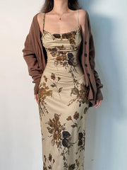 Vestido largo vintage con estampado floral