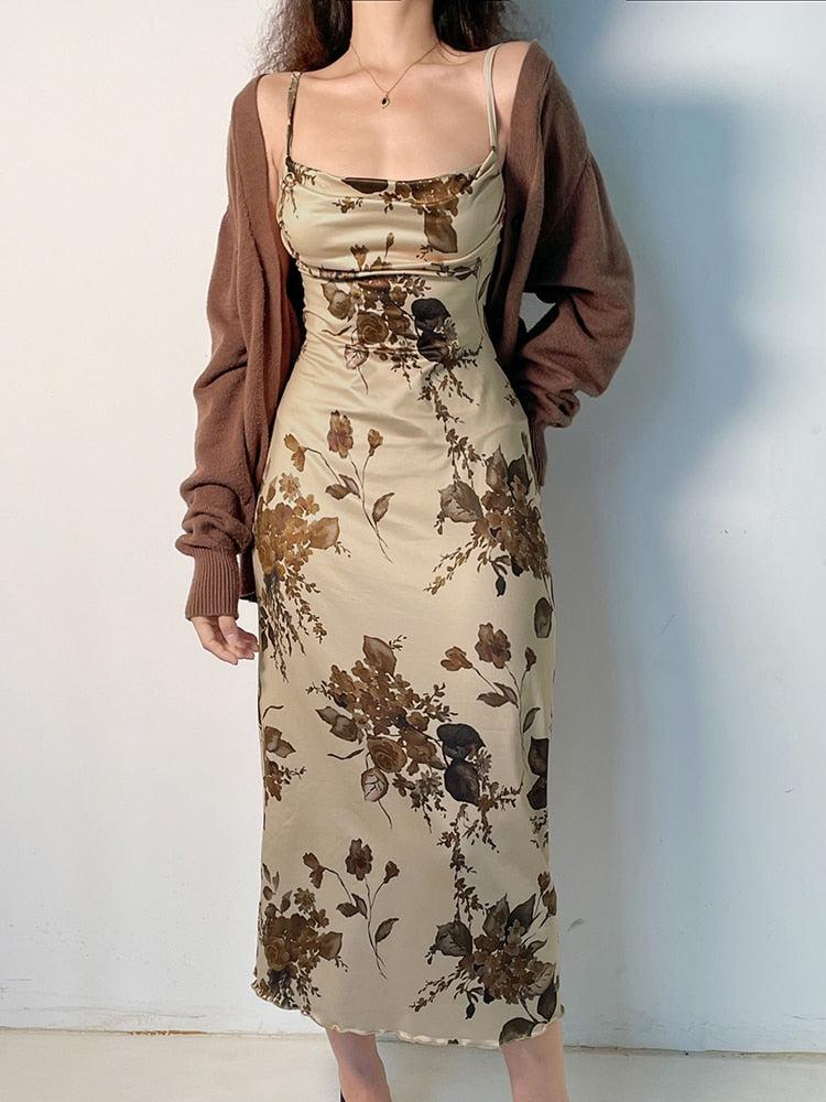 Vestido largo vintage con estampado floral