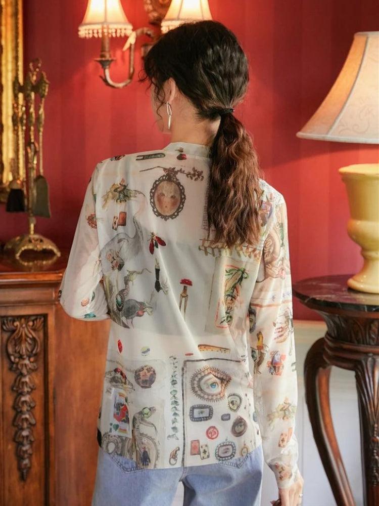 Top transparente con símbolos vintage