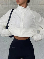 Weiße, dünne, kurze Jacke im Cargo-Stil mit dehnbarem Saum