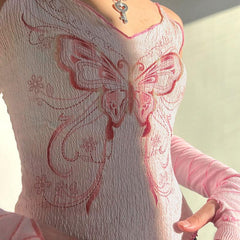 Y2K Schmetterling Rosa Crop Top
