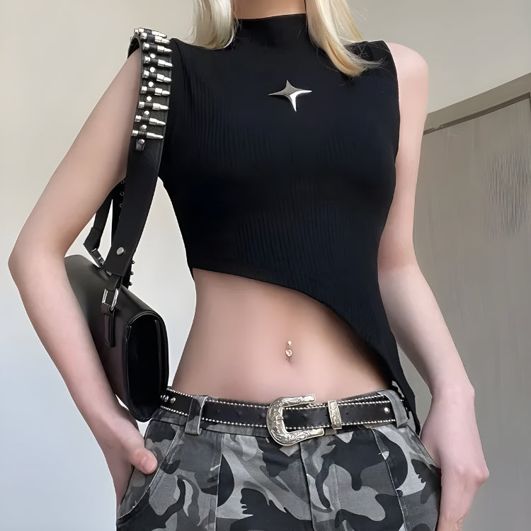 Y2K Asymmetrisches Crop Top aus Cord