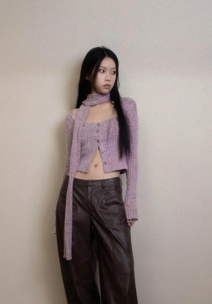 Y2K Cord-Cardigan mit kurzem Schal