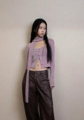 Y2K Cord-Cardigan mit kurzem Schal