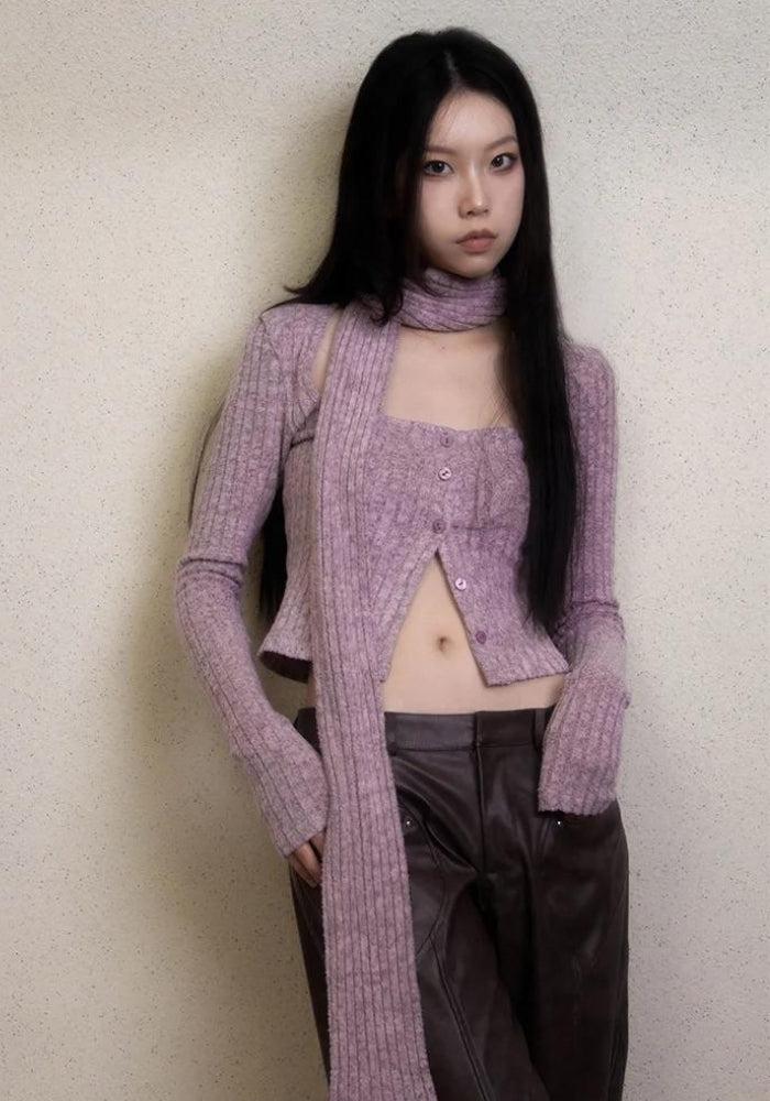 Y2K Cord-Cardigan mit kurzem Schal