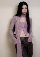 Y2K Cord-Cardigan mit kurzem Schal