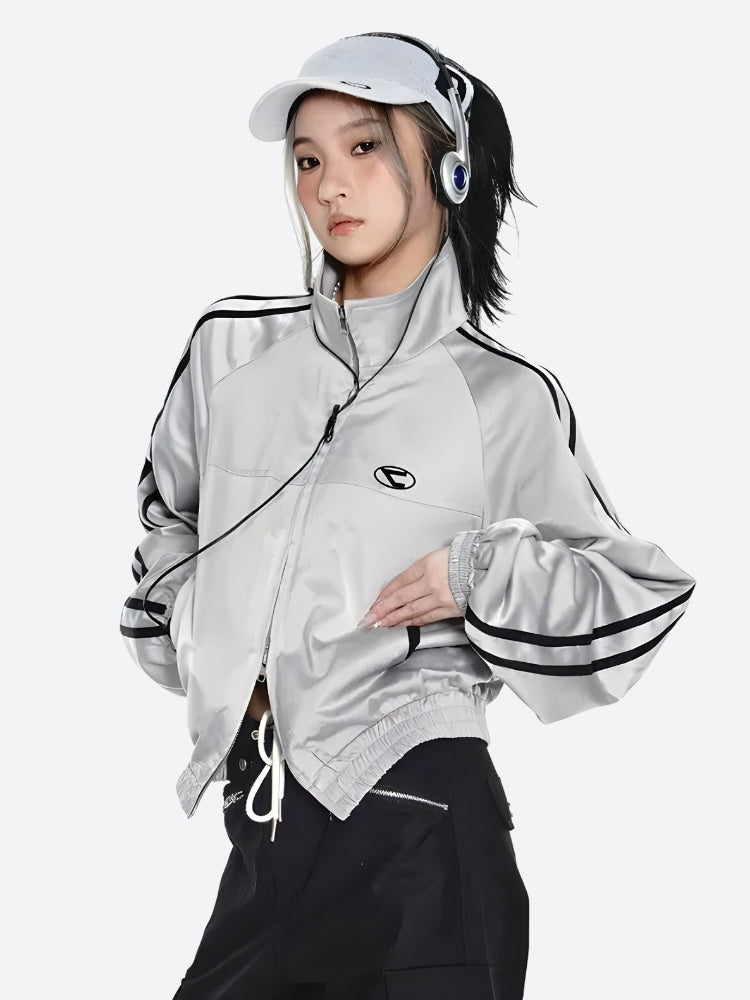 Y2K Cyberpunk Reflektierende Jacke mit Doppelreißverschluss