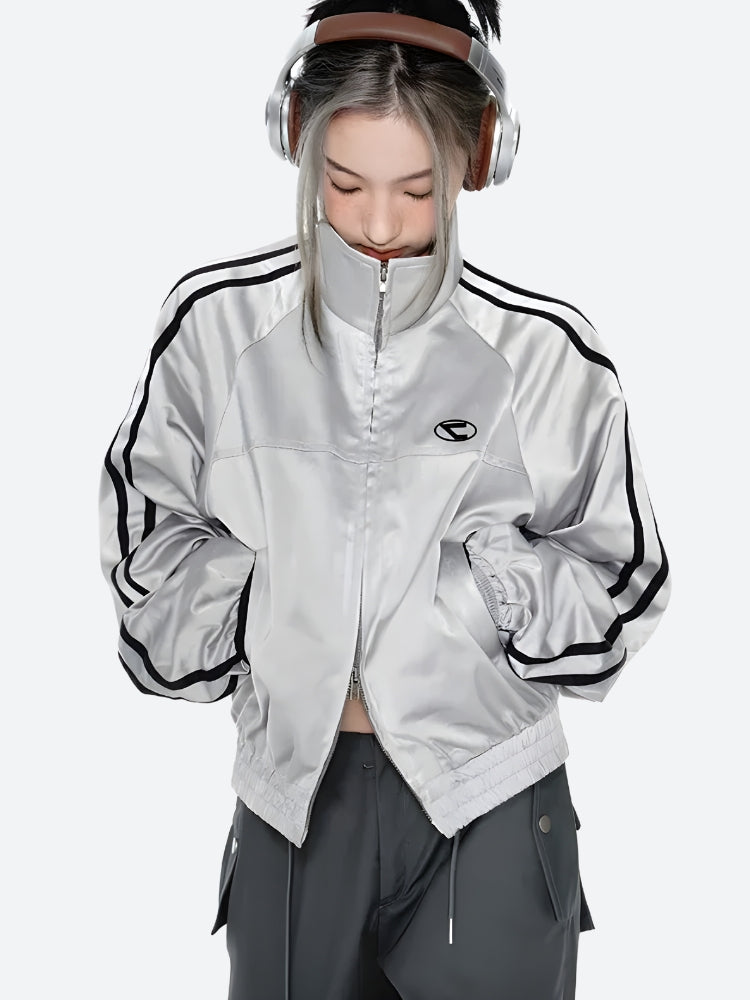 Y2K Cyberpunk Reflektierende Jacke mit Doppelreißverschluss