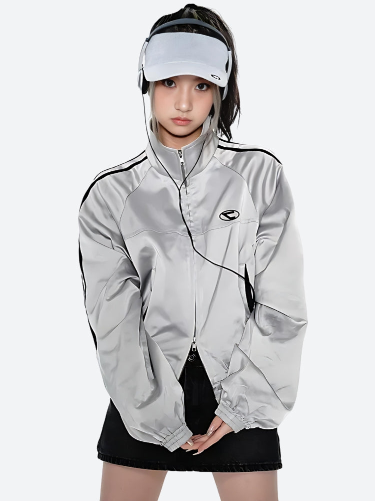Y2K Cyberpunk Reflektierende Jacke mit Doppelreißverschluss