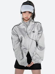 Y2K Cyberpunk Reflektierende Jacke mit Doppelreißverschluss