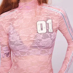 Y2K besticktes Spitzentop
