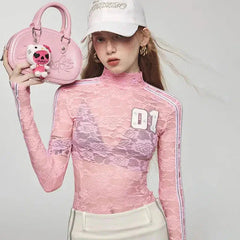 Y2K besticktes Spitzentop