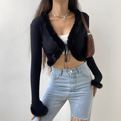 Y2K Kurzer Cardigan aus Kunstfell-Cord