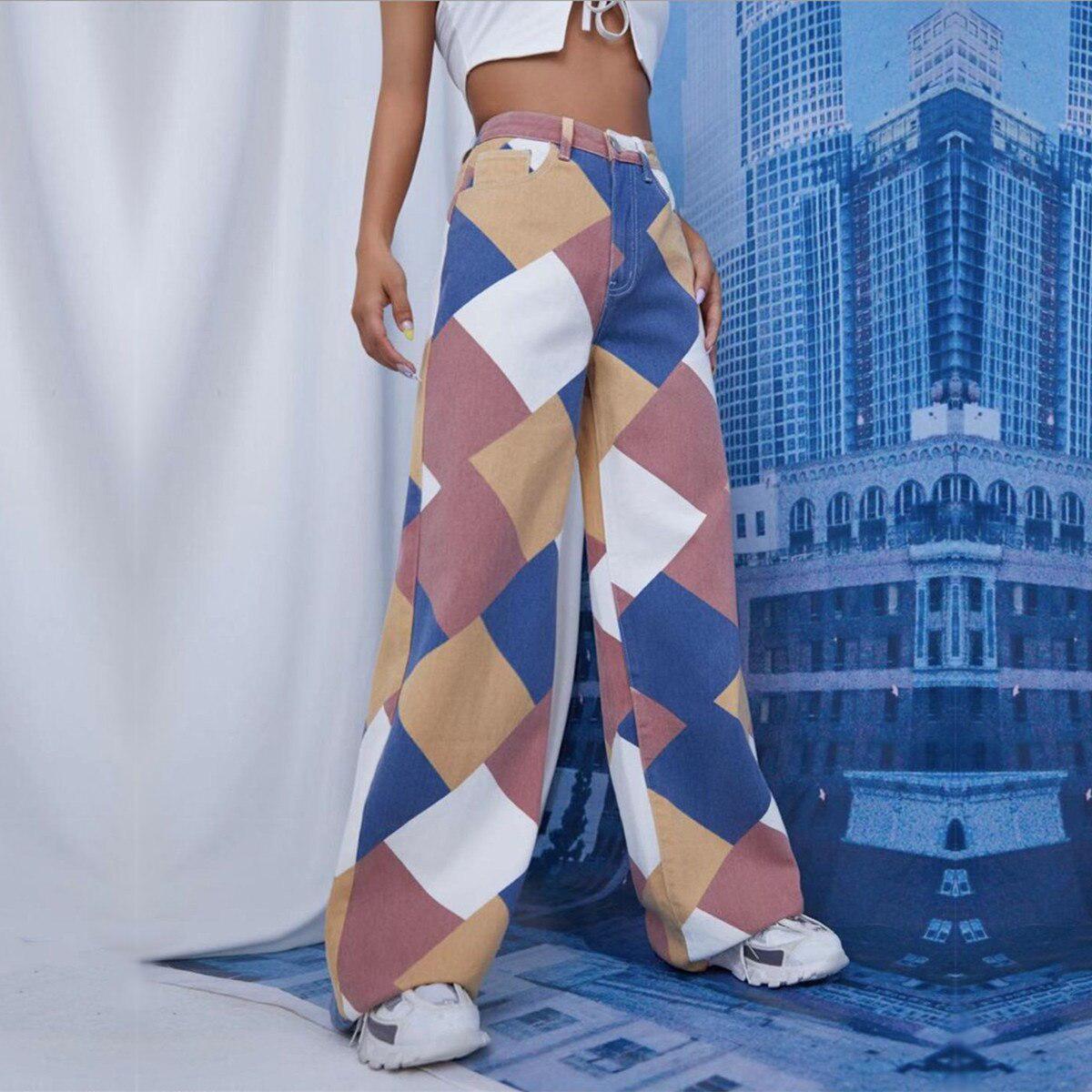 Vaqueros Harlequin de pierna ancha Y2K