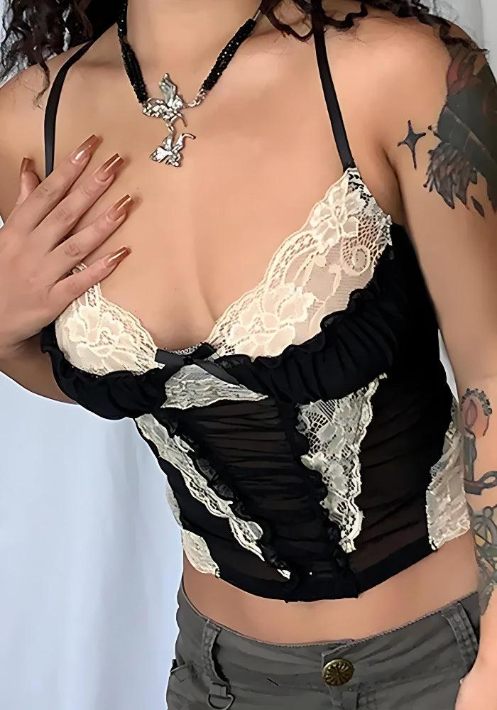 Y2K transparentes kurzes Spitzentop
