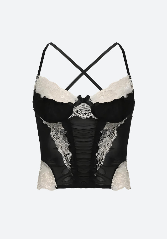 Y2K transparentes kurzes Spitzentop