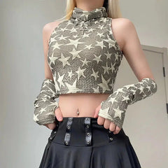 Y2K Crop Top mit Sternstickerei