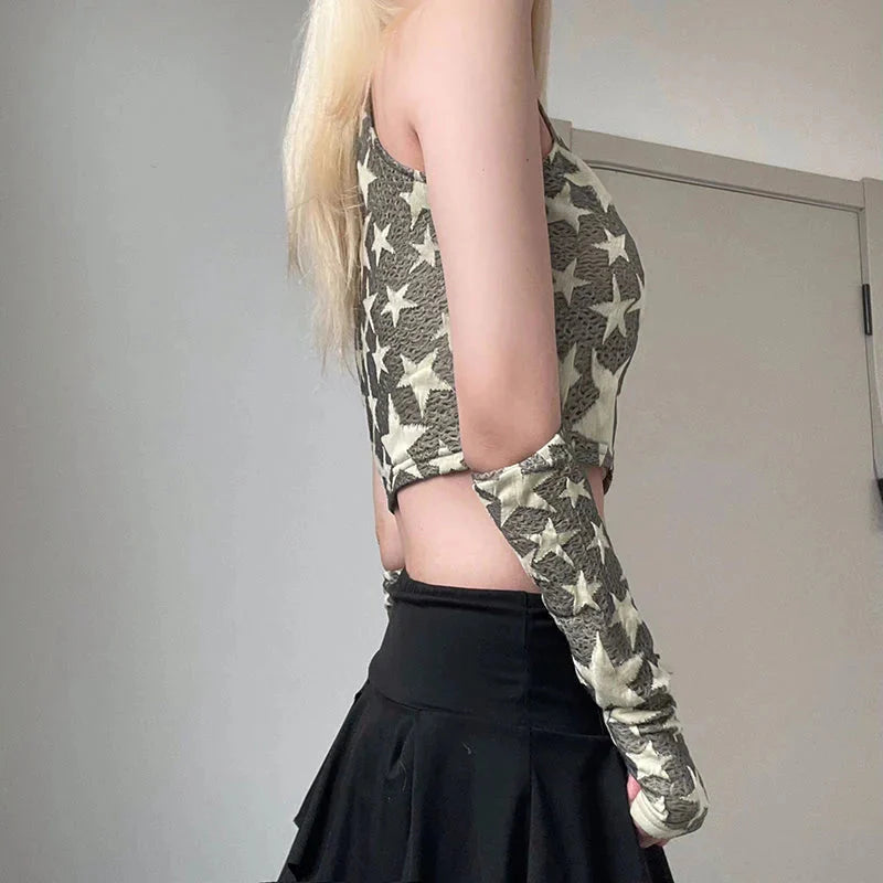 Y2K Crop Top mit Sternstickerei
