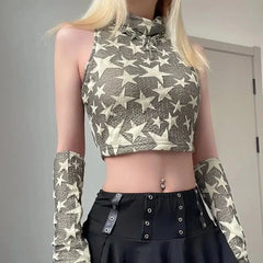 Y2K Crop Top mit Sternstickerei