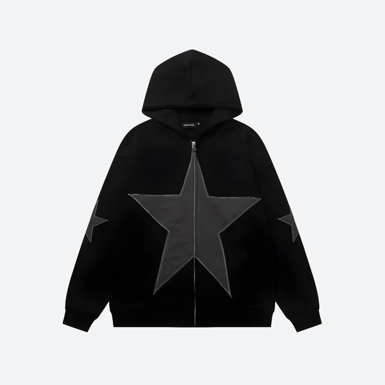 Sudadera con capucha y cremallera con parche de estrella Y2K