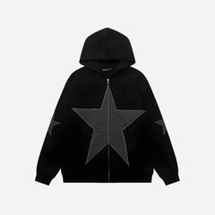 Sudadera con capucha y cremallera con parche de estrella Y2K