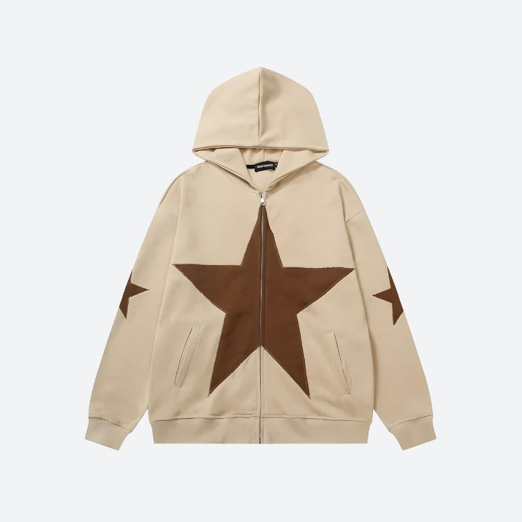 Sudadera con capucha y cremallera con parche de estrella Y2K