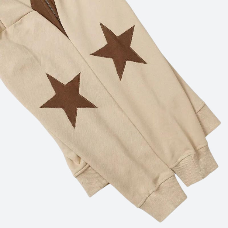 Sudadera con capucha y cremallera con parche de estrella Y2K