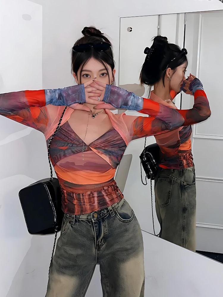 Y2K Sonnenuntergang Mesh Top