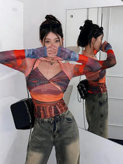 Y2K Sonnenuntergang Mesh Top