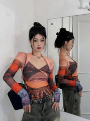 Y2K Sonnenuntergang Mesh Top