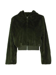 Flauschige Jacke mit Reißverschluss und Kapuze