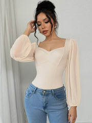 Fitted Long-Sleeved Solid Color Square Neck Jumpsuit