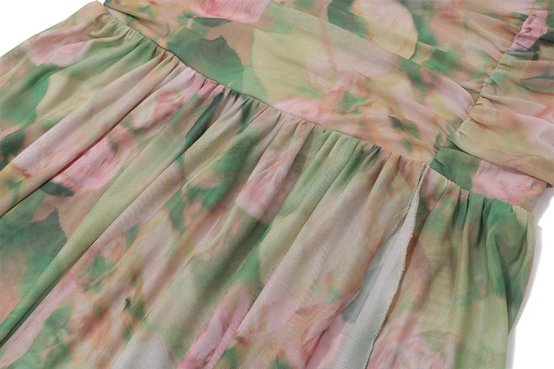 Sleeveless Floral Print High Waist Split Maxi Dress