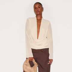 Deep V-neck Chiffon Long-Sleeved Top