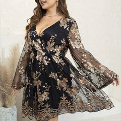 plus Size Dress V neck Embroidery Party Cocktail Evening Dress